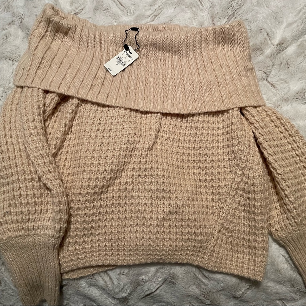Express Tan Off-Shoulder Sweater